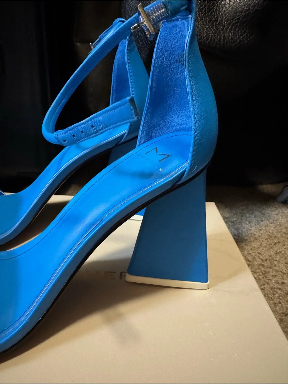 Marc Fisher Bright Blue Ankle-Strap Block Heel Sandals - Picture 5 of 7